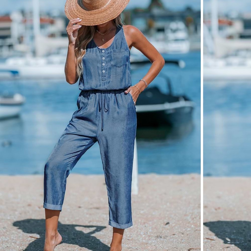 Blue Sleeveless Jumpsuit